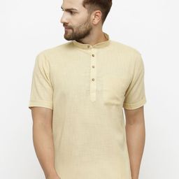 Chitwan Mohan Men Beige Solid Straight Short Kurta-image-9