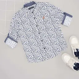 Pantaloons Junior Boys Star White & Blue Cotton Printed Full Sleeves Shirts-picture-34