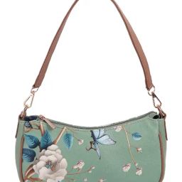 Mochi Light Green Stylish Floral Medium Hobo Bag-image-46