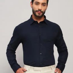 Cantabil Blue Cotton Regular Fit Shirt-image-7