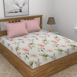 MORADO White & Pink Floral Printed 210 TC Queen Bedsheet Set 2.41 m x 2.54 m-image-30