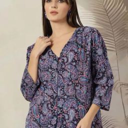 Melon By plusS Blue Cotton Printed Top-picture-10