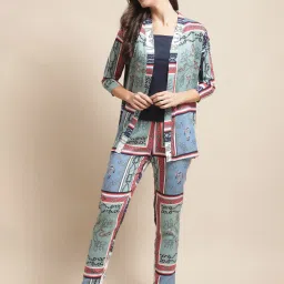 Claura Green Printed Shrugs Pyjama Set With Inner image 1