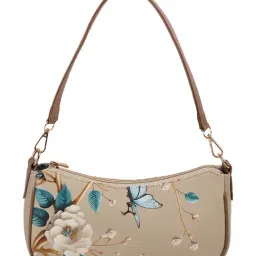 Mochi Beige Stylish Floral Medium Hobo Bag-image-81