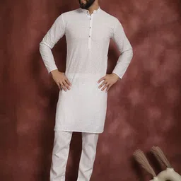 SOJANYA Men White Self Design Kurta with Churidar-image-68
