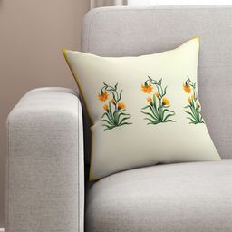 SEJ by Nisha Gupta Yellow Single Floral Square Cushion Cover-53