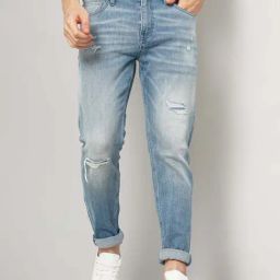 celio celio* Blue Slim Fit Lightly Washed Distressed Jeans-picture-14