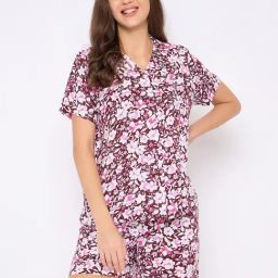 Clovia Maroon Rayon Regular Fit Floral Sleepwear  Robes-image-17