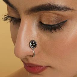 Teejh Gul Silver Oxidized Nose Pin-31