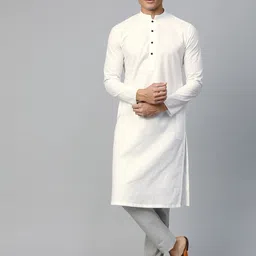 Manthan Men White Ethnic Motif Printed Mandarin Collar Straight kurta-image-56