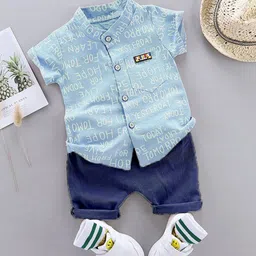 TinyBrezy Kids Printed Mandarin Collar Shirt With Shorts-34