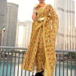 Odette Mustard Floral Printed Saree-picture-22
