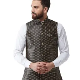Sojanya Black & Gold Printed Nehru Jacket-12
