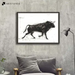 ARTE'VENUE Toro Brown & White Canvas Wall Art - Set of 1 (33 X 26 inch)-25