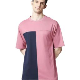 Bewakoof Pink & Pink Cotton Regular Fit Colour Block T-Shirt-image-34