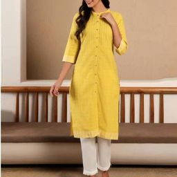 W Yellow Chequered Straight Kurta-38