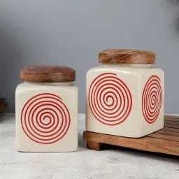 VarEesha Red Square Ceramic Jars - Set of 2-0