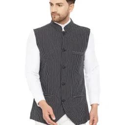 Hypernation Black Sleeveless Mandarin Collar Waistcoat-71