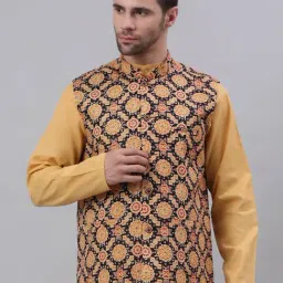 NEUDIS Black Sleeveless Mandarin Collar Nehru Jacket-image-68