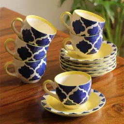 ExclusiveLane 'A Mediterranean High-Tea' Handpainted Cup & Saucer In Ceramic (Set Of 6)-18