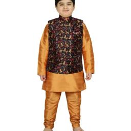 SG Yuvraj Kids Black & Yellow Printed Full Sleeves Kurta Set-image-91