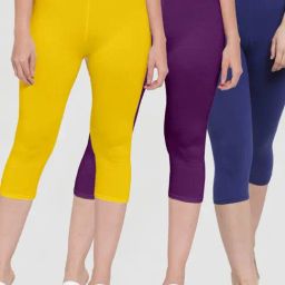 Gracit Yellow & Purple Mid Rise Capris - Pack Of 3-image-18