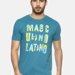 Masculino Latino Blue Cotton Regular Fit Printed T-Shirt-picture-0