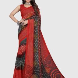 Satrani Red & Black Printed Saree Without Unstitched Blouse Piece-image-75