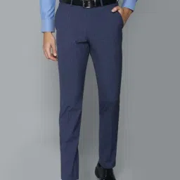 Louis Philippe Navy Slim Fit Checks Trousers-picture-13