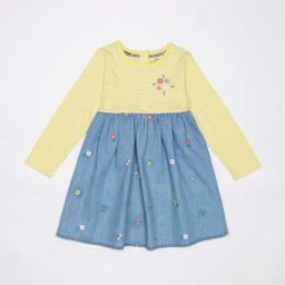 H by Hamleys Infants Girls Yellow & Blue Embroidered Full Sleeves A Line Dress-image-75