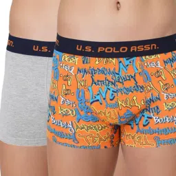 U.S. Polo Assn. Orange & Grey Cotton Regular Fit Printed Trunks - Pack Of 2-picture-46