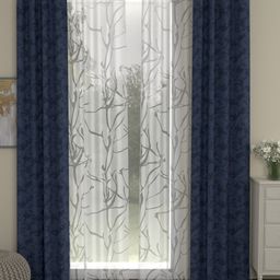 ROSARA HOME Navy Blue & White Set of 4 Long Door Curtains-21