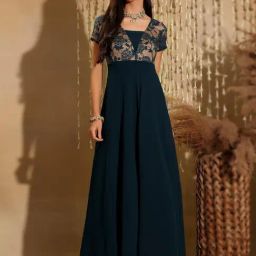 Miss Chase Turquoise Self Design Dress-picture-42