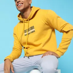 Campus Sutra Yellow Cotton Regular Fit Printed Hooded Sweatshirt image 1