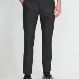 Arrow Black Regular Fit Checks Trousers-image-30