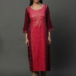 Aurelia Pink & Maroon Cotton Printed Straight Kurta-image-91