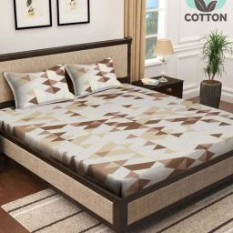 Klotthe Brown 400 TC Cotton Double Elastic Book Fold Bedsheet with 2 Pillow Covers-image-30