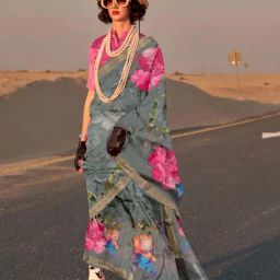 Odette Grey Floral Printed Saree-picture-29