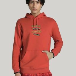 Puma Red Cotton Regular Fit Printed Sports Hoodie-image-13