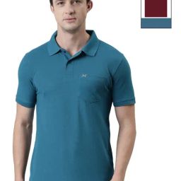 Force NXT Maroon & Peacock Blue Cotton Regular Fit Polo T-Shirt-image-11