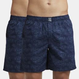 Jockey Navy Blue Cotton Regular Fit Printed Boxers-image-81