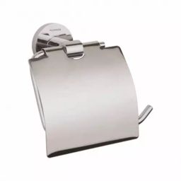 PLUMBER Wall Mounted Chrome Finish Toilet Paper Holder with Lid (Cover), EG-7007-image-2