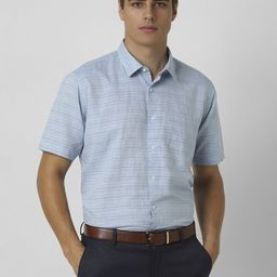 Van Heusen Men Spread Collar Horizontal Striped Linen Formal Shirt-image-93