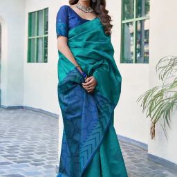 Satrani Teal Green & Blue Silk Woven Saree With Unstitched Blouse-image-94