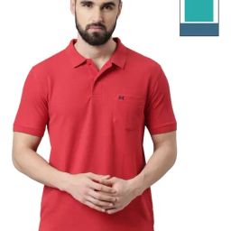 Force NXT Red & Sea Green Cotton Regular Fit Polo T-Shirt-image-66