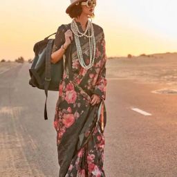 Odette Black Floral Printed Saree-picture-36