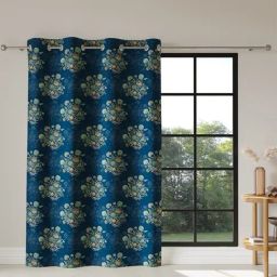 DDecor Poly fill Floral Blue 9 ft Room Darkening Long Door Curtain-image-32