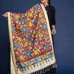 Taavi Ethnic Motifs Printed Kalamkari Dupatta with Zari image 3