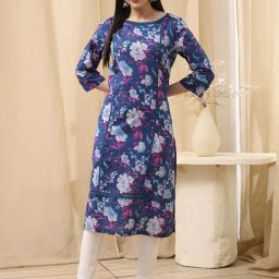 Biba Blue Cotton Straight Fit Floral Print Kurta-image-70