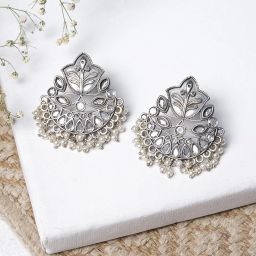 Teejh Nimrat White Stone Silver Oxidized Drop Earrings image 1